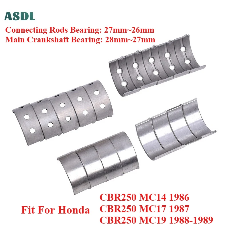 

Motorcycle Connecting Rod &Crankshaft Bearing Set 27mm 28mm STD +25 +50 +75 +100 for Honda CBR250 MC14 1986 MC17 1987 MC19 88-89