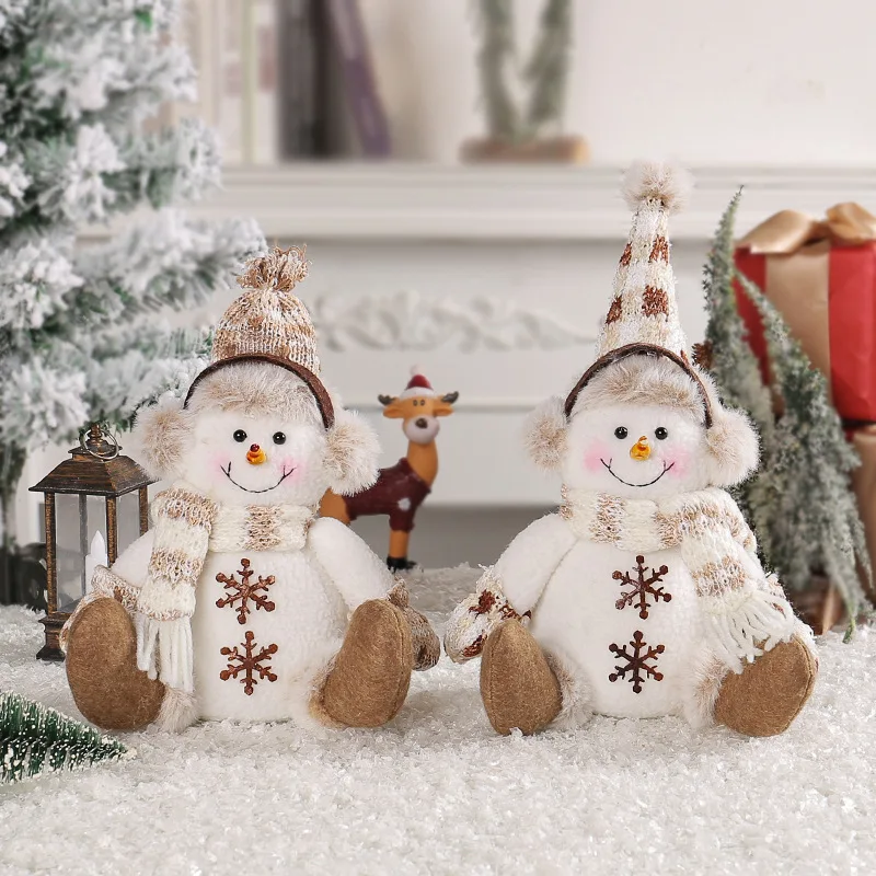 

New Cute Sitting Christmas Short Leg Snowman Doll Decoration Warm Brown Knitted Doll Christmas Living Room Sofa Home Decoration