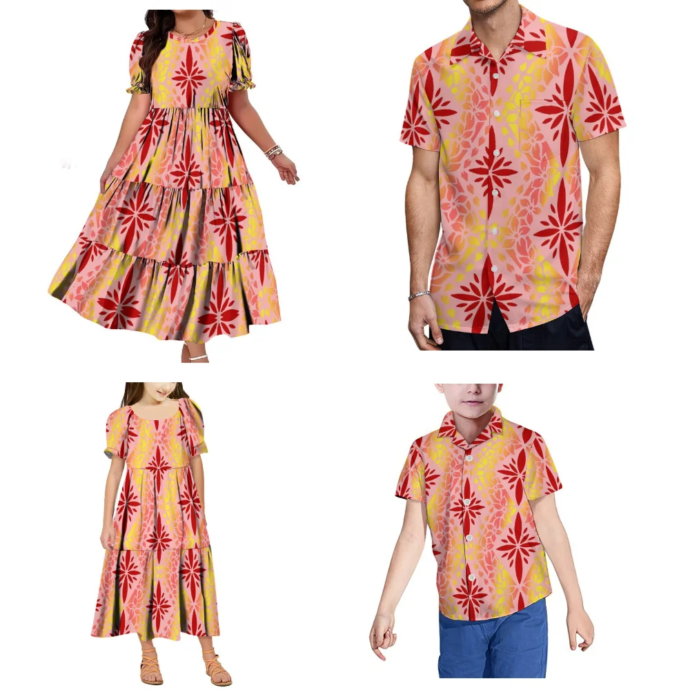 أطقم عائلية لحفلات مهرجان ساموا البولينيزية فساتين نسائية قمصان رجالية ملابس عصرية ومريحة للفتيات والأولاد #2
