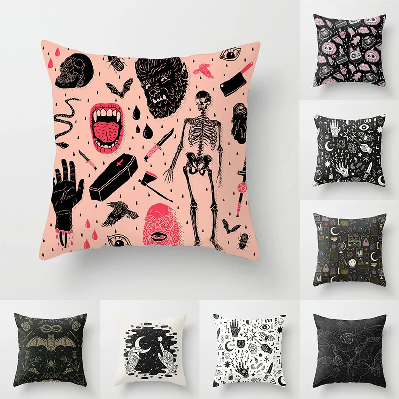 

Home Decor Halloween Cushion Cover Skull Decor Pillowcase Bat Pumpkin Pillowcase Car Supplies 45*45cm funda de almohada