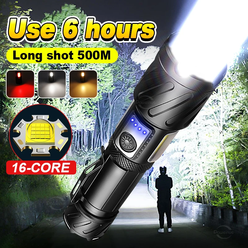5000mAH Outdoor High Power LED Flashlight Rechargeable Multifunctional Bright Torch With Side Light for Camping Hiking Lighting