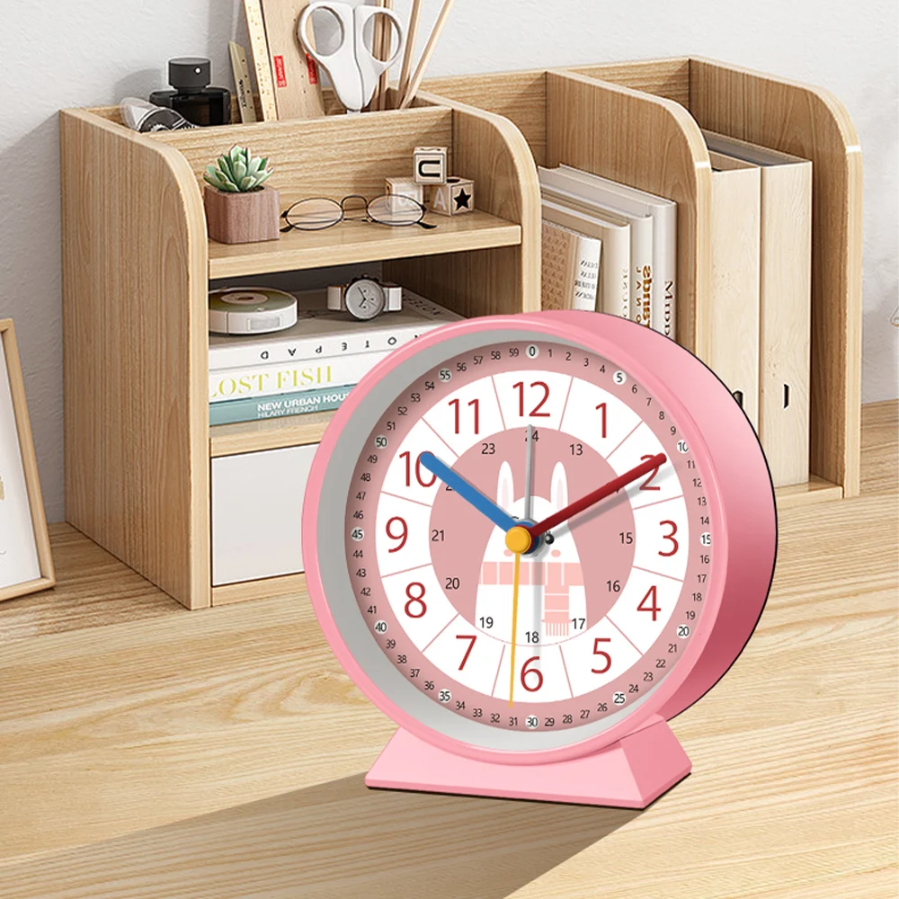 Early Education Clock Tabletop Metal Frame Small Alarm Clock Wake Up Children Night Light Clock for Students Learning Time