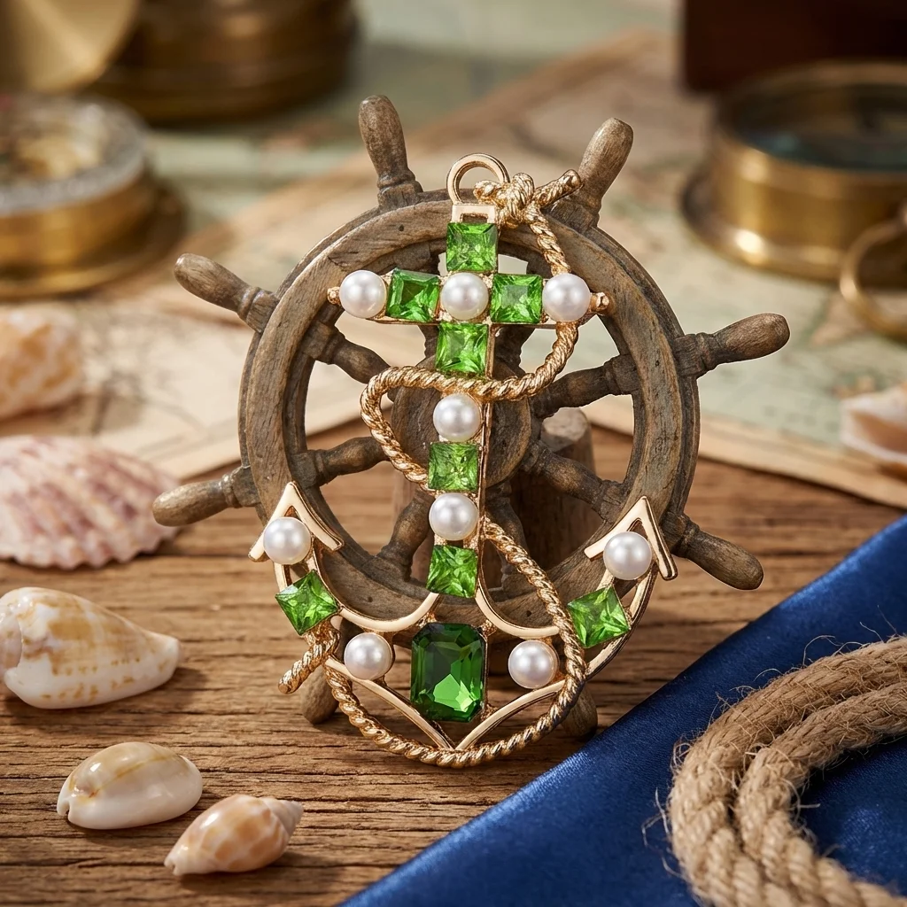 

Classic Rhinestone Anchor Brooches for Women Pearls Ocean Series Pin Friend Event Party New Gifts Jewelry Decoration Accessories