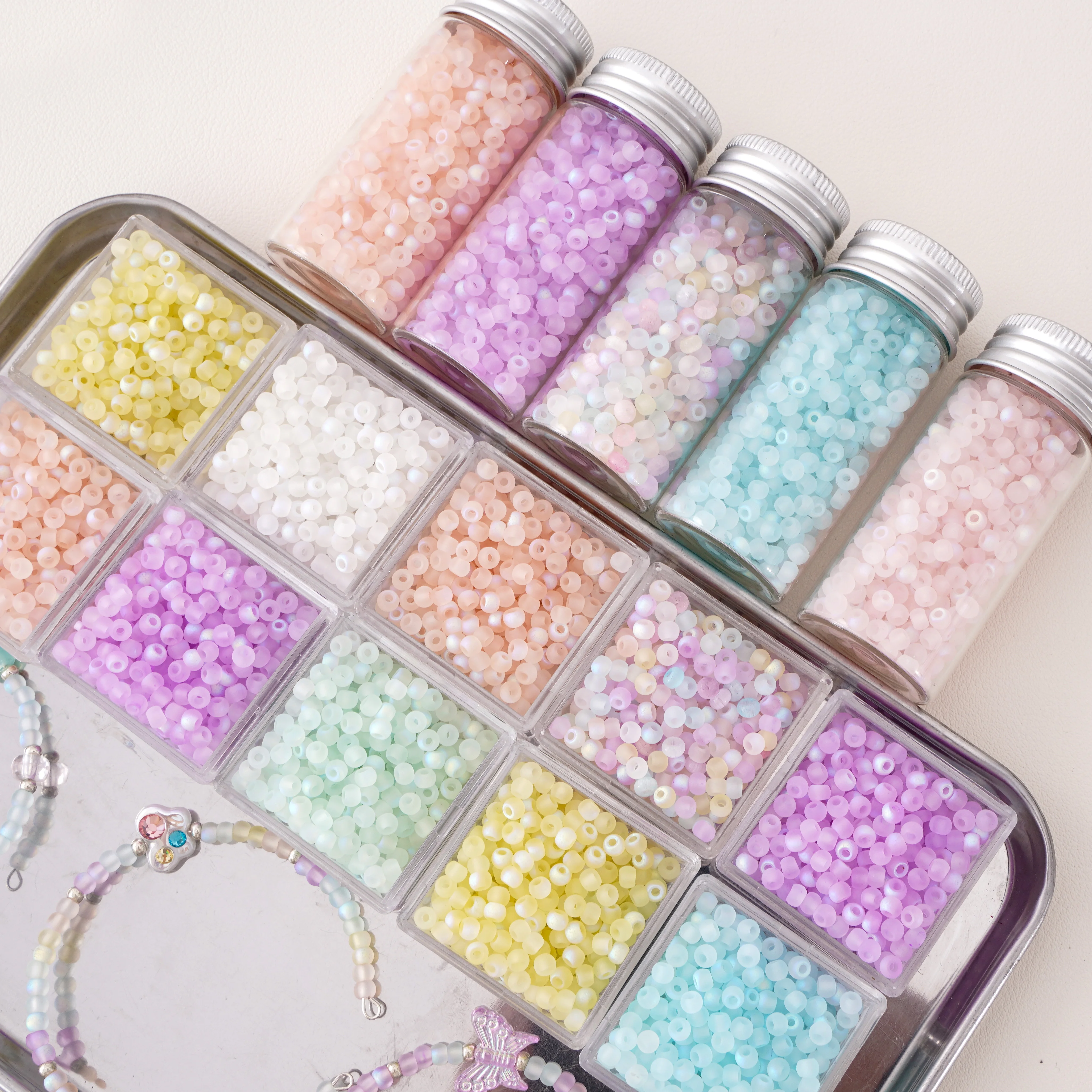 85/170 Pcs Premium Frosted Colorful Glass Rice Loose Beads for Handmade Jewelry DIY Bracelet Necklace Earrings Making Materials