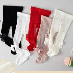 Infant Newborn Baby Girls Tights Cable Knit Seamless Leggings with Bow Toddler Girl Cotton Pantyhose 0-4T Toddler Pantyhose