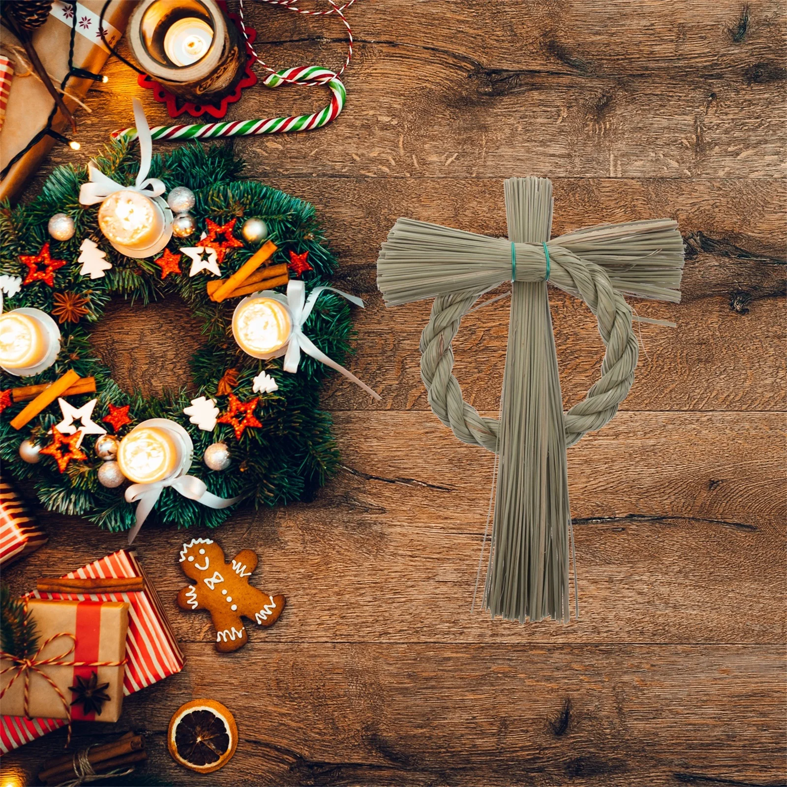 

2pcs Japanese Style Straw Wreath Diy Garland Christmas Decor Hanging Pendant For Door Wall Festival Home Craft Supply