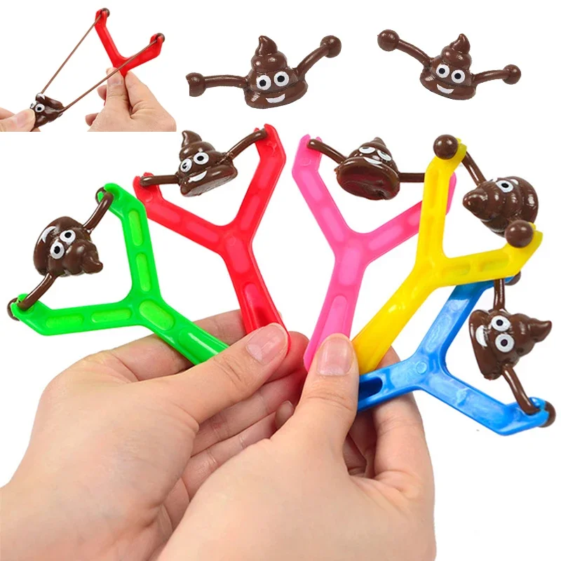 

1/6pcs Mini Rubber Slingshot Poop Slingshot Toy Flying Poop Toys Smiling Stretchy Toy Stress Relief Novelty Toy Gift