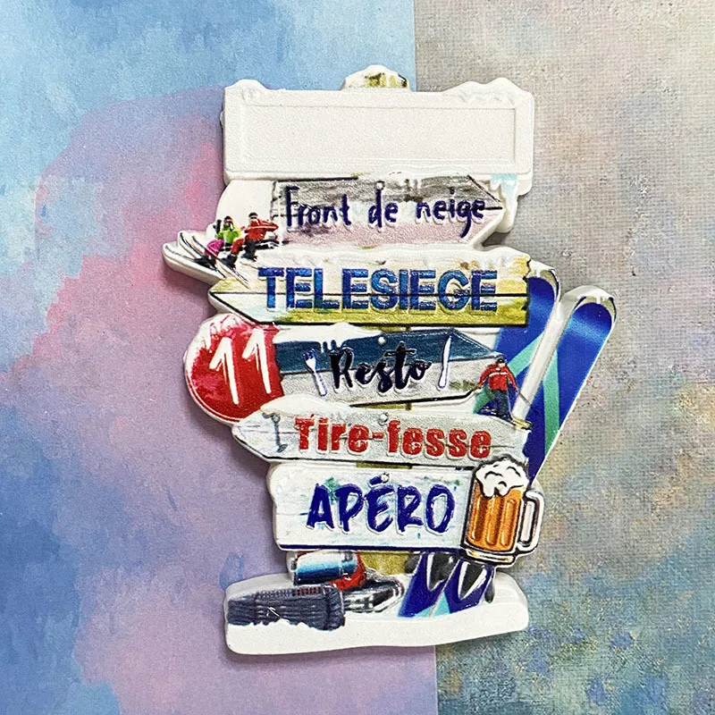

3D Resin French Alps Ski Resort Fridge Magnet - ‌Téléphérique & Apéro Signs‌ Decorative Magnet for Kitchen