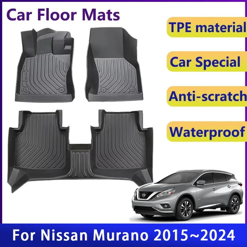 

Car Floor Mats For Nissan Murano Z52 2015~2024 Luxury Waterproof Mud Carpet Left Hand Drive TPE Foot Pad Full Rug Accessories