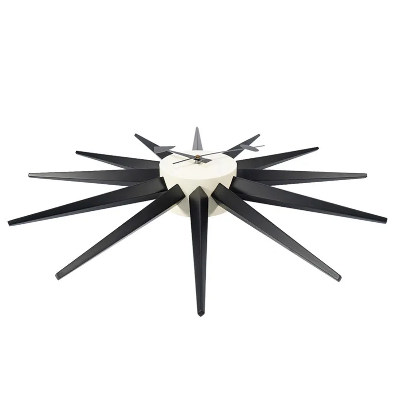 Wood Wall Clock Black Color Wooden Starburst Clock Replica George Nelson Sunburst Clock for Decorative Office Wall Living Room