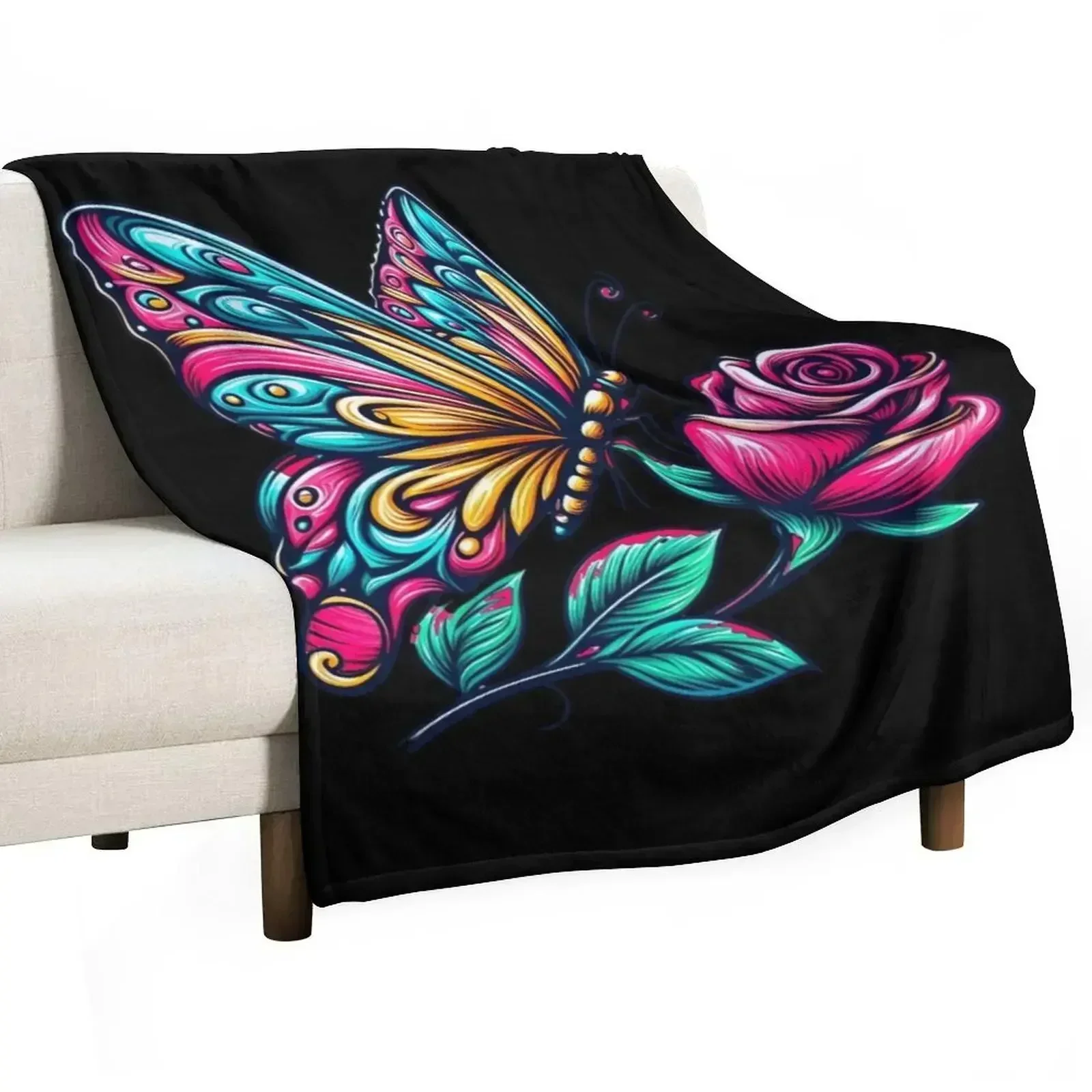 Blossom Buddies: Cute Butterfly and Flowers Cartoon Throw Blanket Plaid on the sofa Decorative Sofa Thin Baby Blankets