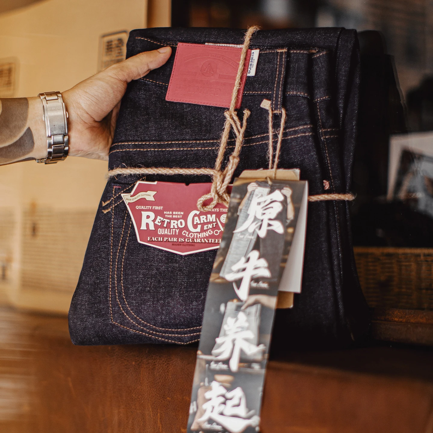 Męskie jeansy Maden Men's Vintage 10.9oz Selvedge Raw Denim Indigo o prostym kroju, zapinane na zamek, codzienne spodnie na jesień i zimę.