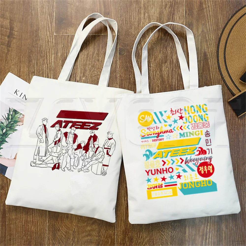 Kpop ATEEZ Canvas Bag Interesting Image Printed Shoulder Bag Shopping Bag Yunho Handbag Seonghwa Hongjoong Yeosang Mingi Wooyoun