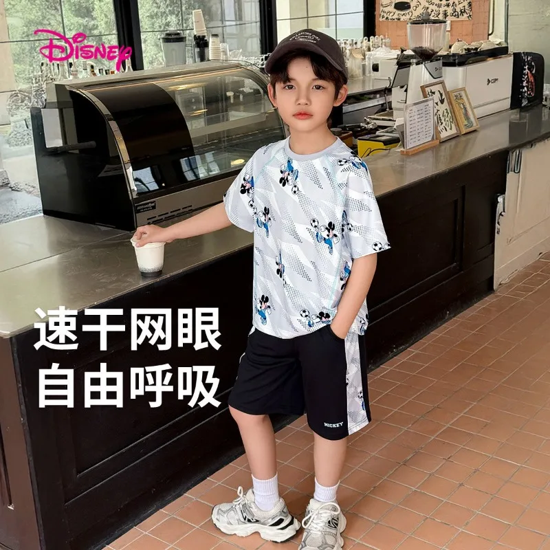 مجموعة تي شيرت ديزني دونالد داك ميكي بويز الصيفية المبتكرة بنمط طباعة الرسوم المتحركة المريحة سريعة الجفاف بأكمام قصيرة