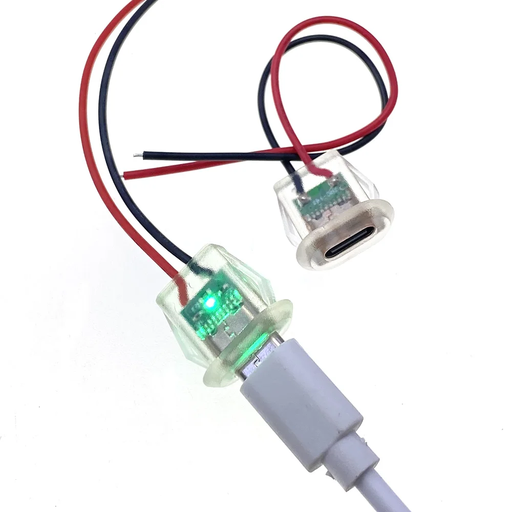 Conector Usb À Prova D'água, Direto Compressão Basis Soquete, Carregamento Interface Com Solda Fio Luzes Led, USB-C Type,2P 3a
