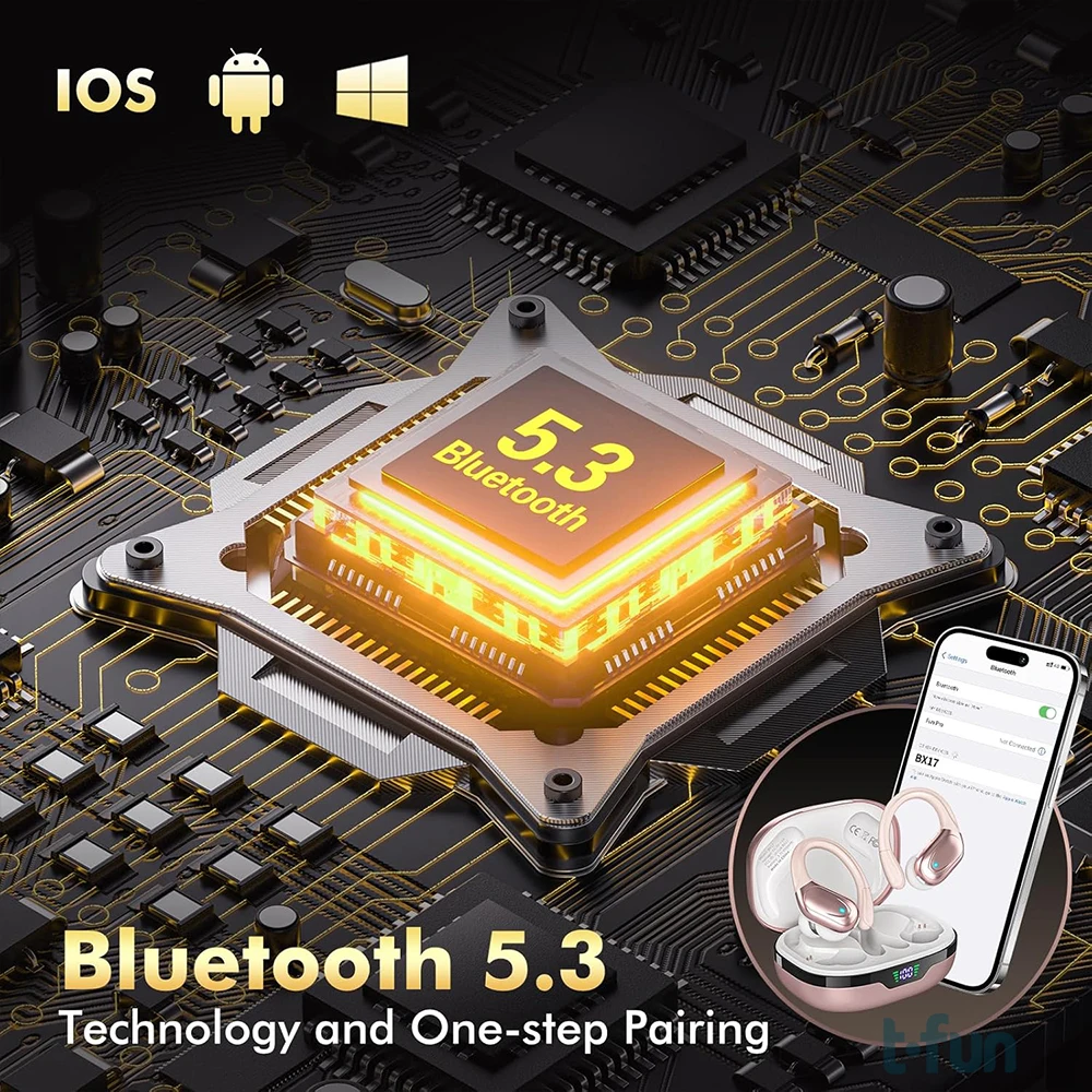 سماعات أذن لاسلكية بلوتوث V5.3 مع مكالمة AI ENC واضحة وصوت عالي الدقة، سماعات رأس لاسلكية مقاومة للماء IPX7 للرياضة