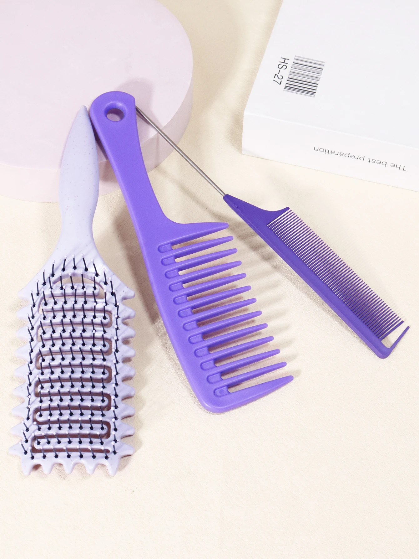 3-teiliges Haarkamm-Set, Stylingbürste für lockiges Haar, Kamm mit spitzer Spitze, Kamm mit breiten Zinken, speziell für Echthaarperücken – Detail 4