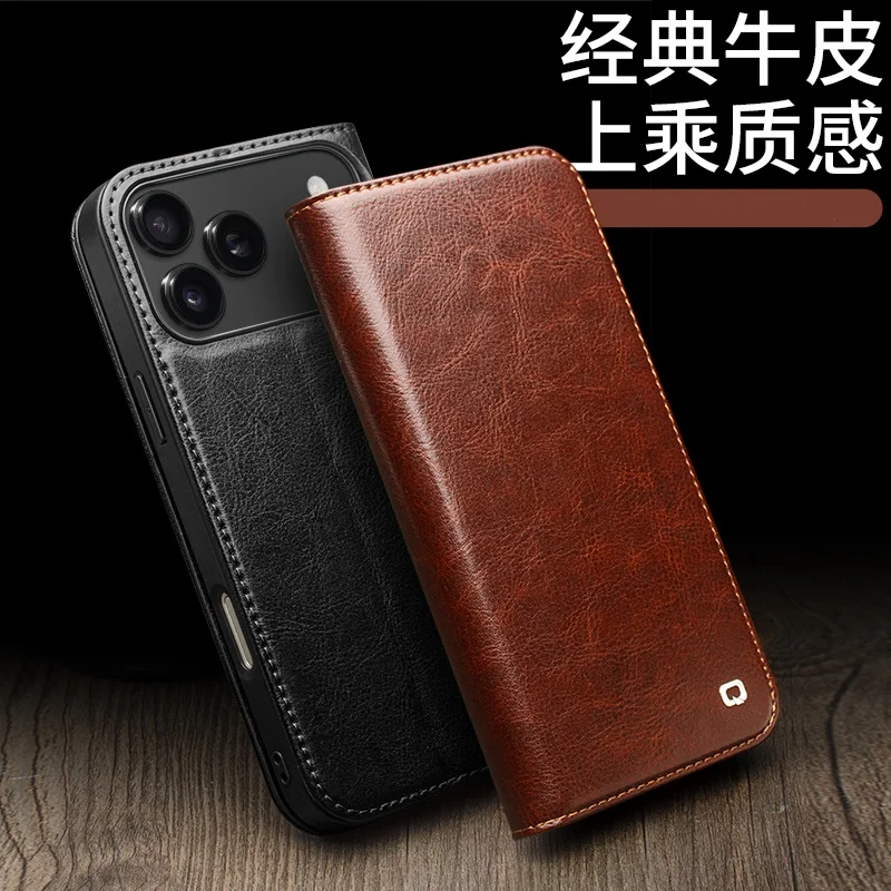 

Роскошный чехол для телефона из натуральной яловой кожи для iPhone 17 Pro Max 17, противоударный противоударный чехол-бумажник с отделениями для карт