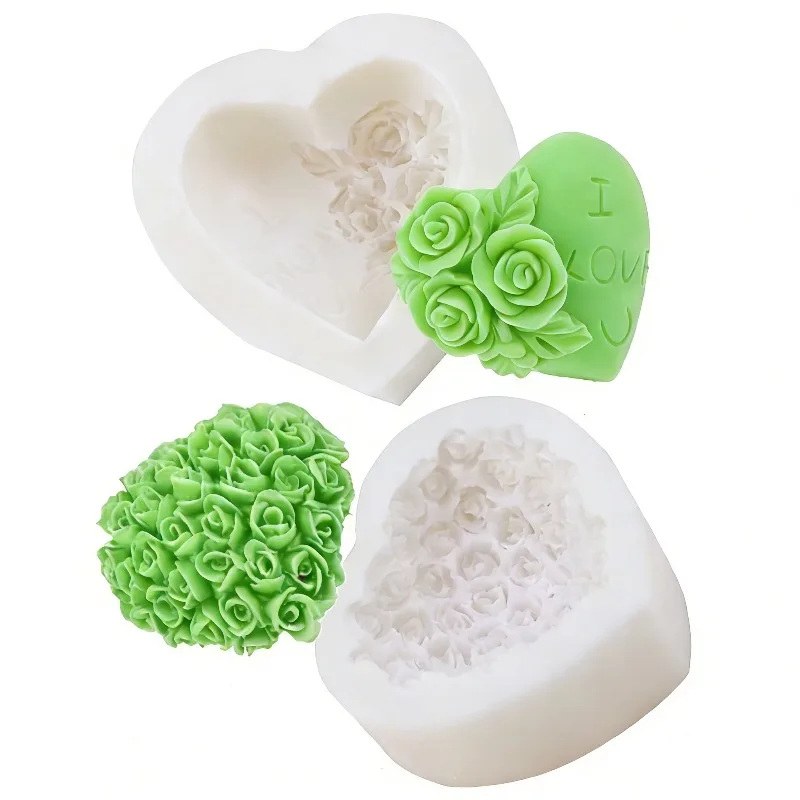 3D Love Heart Rose Flower Silicone Soap Mold Handmade Candle Making Mold Diy Chocolate Cake Decoration Baking Tools Home Gifts