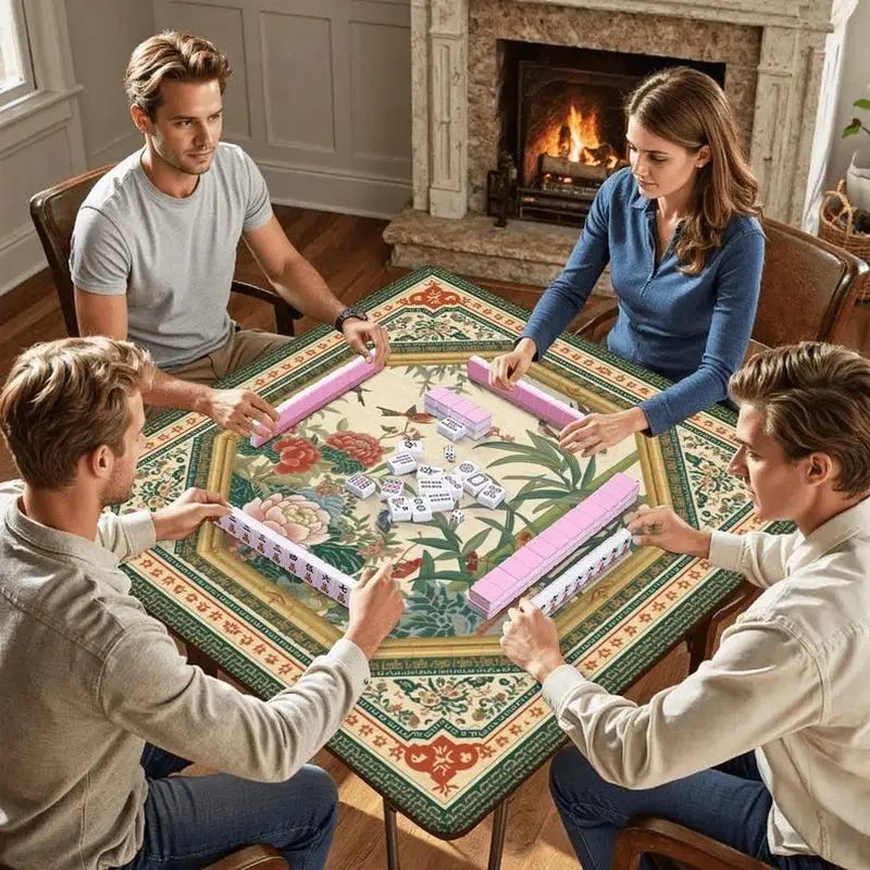 VIKAMA Chinese Peony Mahjong Mat Wear Resistant Non Slip Pad Overseas Mahjong Poker Domino Table Cover