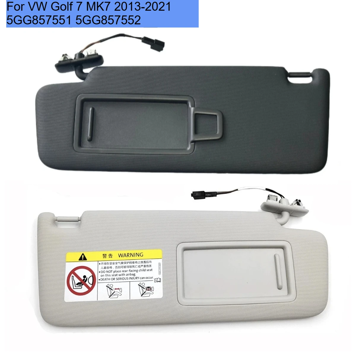 5GG857551 5GG857552 For VW Golf 7 MK7 2013-2021 Black Grey Front Sun Visor Panel With Makeup Mirror Sunshield  5GG 857 551