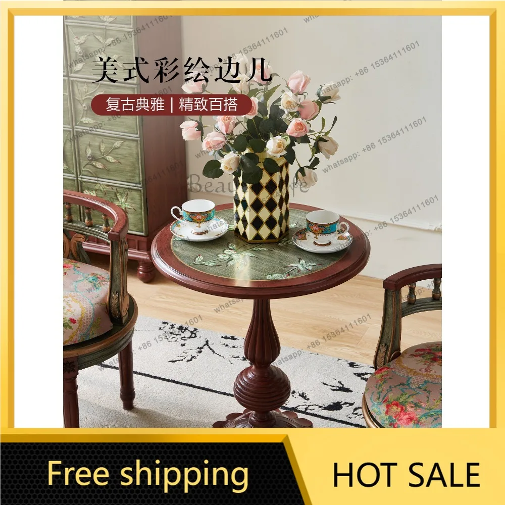 FG solid wood painted edge sofa side cabinet American balcony corner small tea table