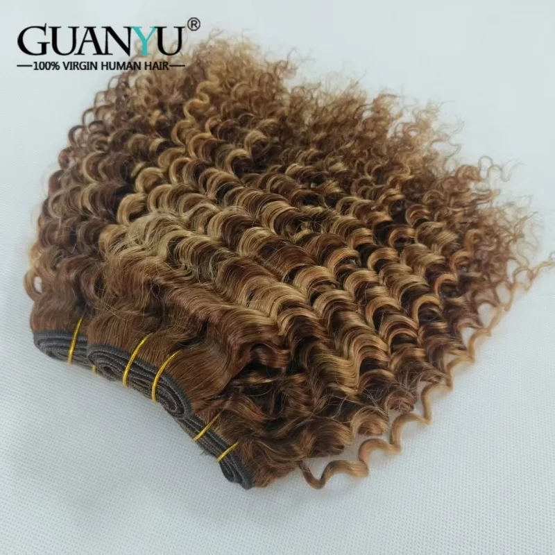P4/27 Brown Honey Blond Stripe Highlighted Hair Bundles Extensions 3/4 Bundle Deals Deep Wave Ombre Human Hair Weave With