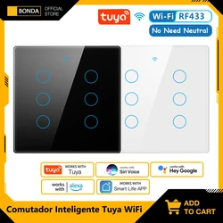 Tuya Wifi Smart Switch Brazilië 4*4 Geen Neutrale Draad Touch 4/6 Bende Light Schakelaar Rf433 Afstandsbediening Werken Met Alexa Google Home