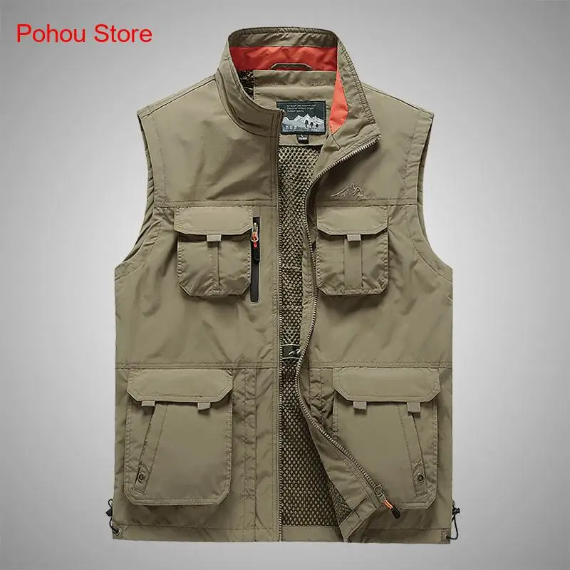 Spring and Autumn Outdoor Leisure Simple Pure Color Middle Aged Youth Photography Fishing Jacket Male Vest