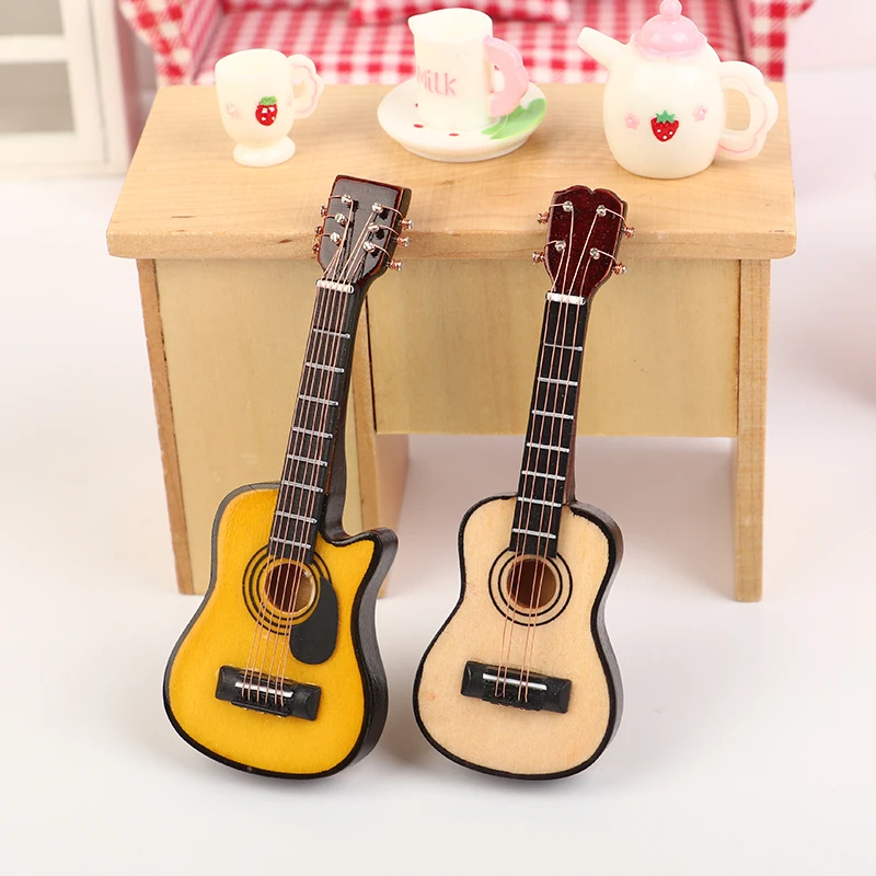 1:12 Dollhouse Miniature Music Instrument Acoustic Guitar Yellow and Brown Guitar Bass Model Dollhouse Accessories Decorative