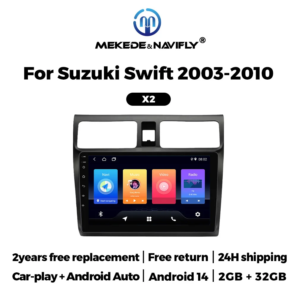 

NAVIFLY&MEKEDE 10inch Car Radio Multimedia Player Stereo All-in-one Android 14 For Suzuki Swift 2003-2010 Wireless Carplay Auto