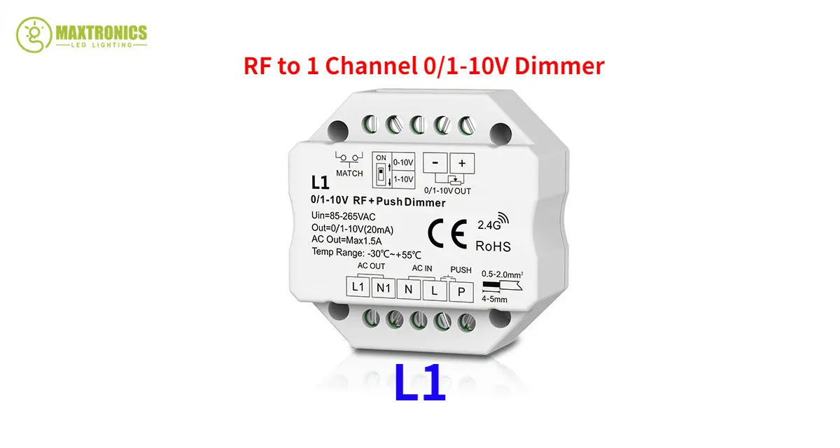 

100-240VAC RF 0/1-10V 1 Channel Dimmer Output Control Dimmable LED Power Supply Achieve On/Off And 0-100% Dimming For LED Lamp