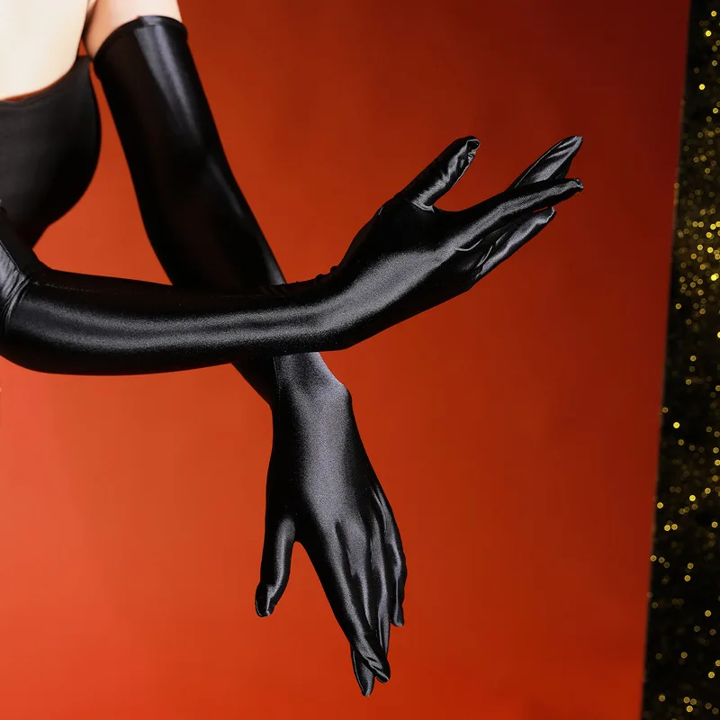 Shiny sheer silk stockings gloves, five-finger 80D silky sexy stage performance long gloves for men and women, cosplay