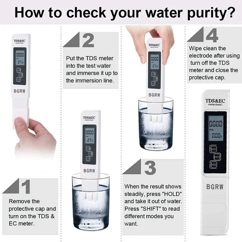 1PC Biały Cyfrowy Tester Jakości Wody TDS Zakres Miernika EC 0 do 9990 Wielofunkcyjny Tester Czystości Wody TEMP PPM Tester