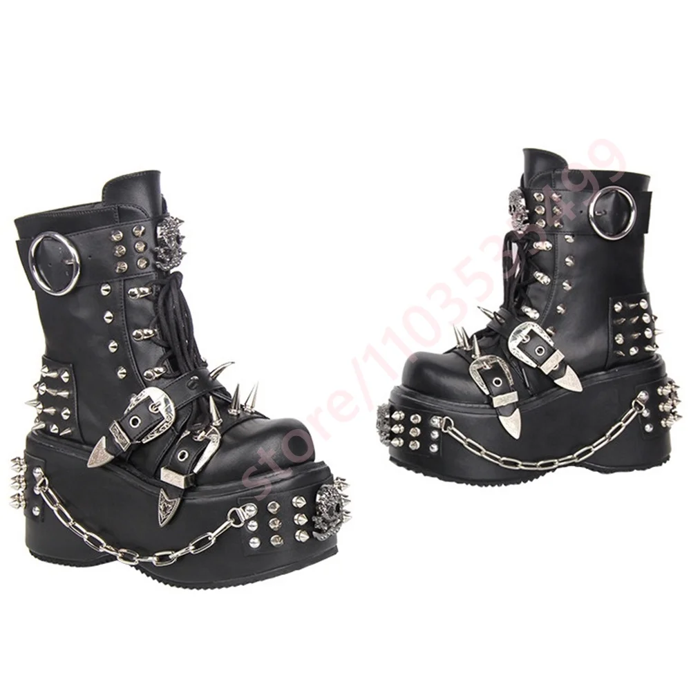 Tank Studded Belt Buckle Punk Motorcycle Boots 2026 New Street Rock Chain Ankle Boots Fashion Sports Casual Y2K Gothic Boots