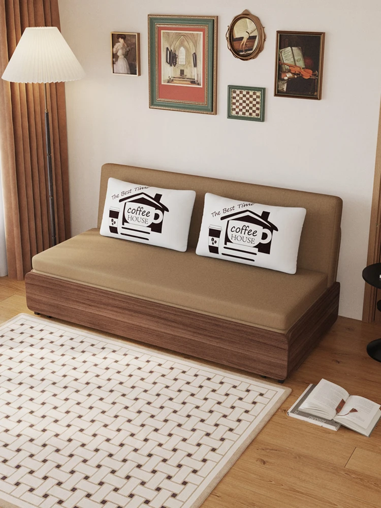 Folding sofa bed integrated dual-purpose multi-functional small apartment walnut solid wood 2025 new lazy small sofa