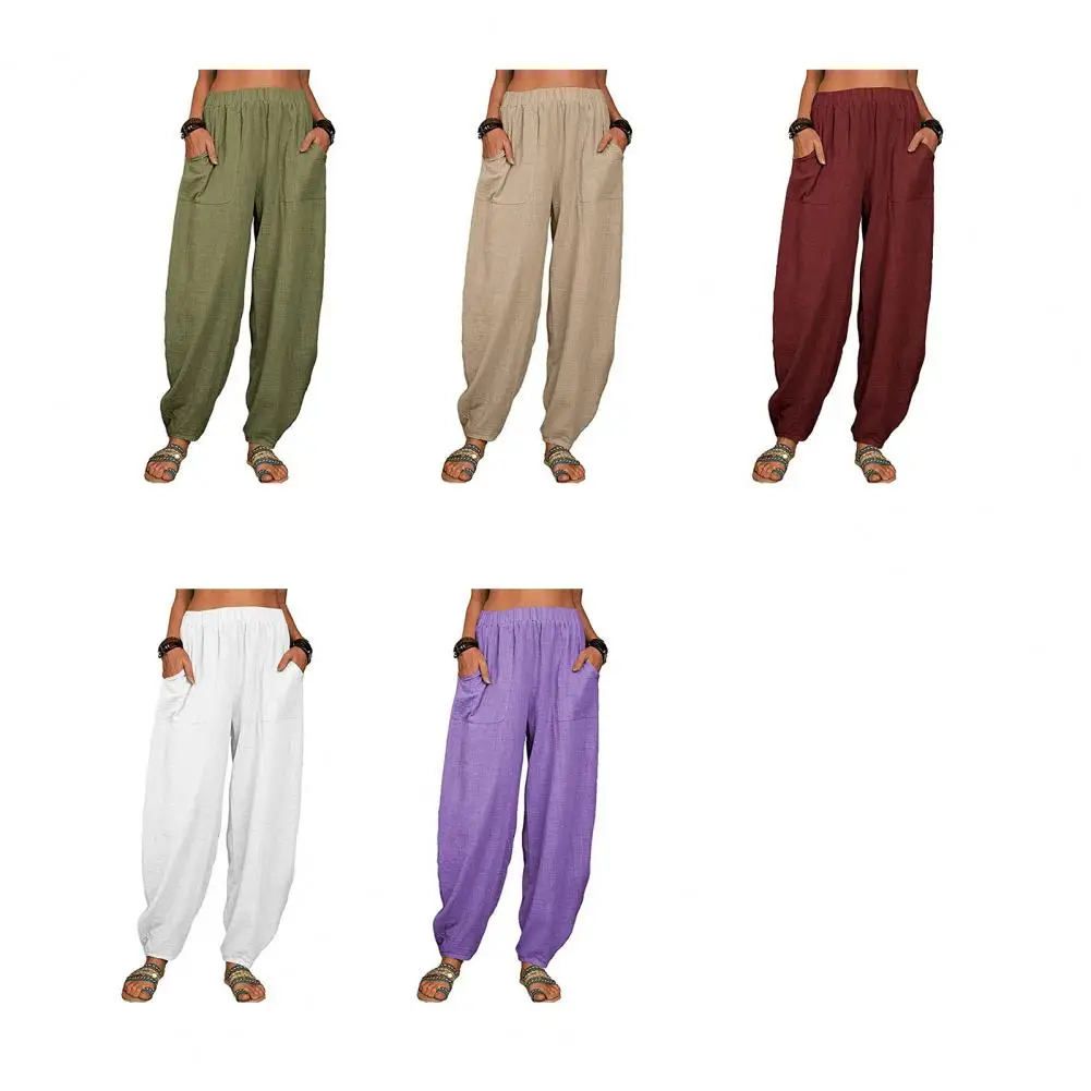 Cotton Blended Women Harem Pants Summer Oversized Bloomers Solid Ankle-Length Wide Leg Pants Casual Trousers Pantalones Mujer