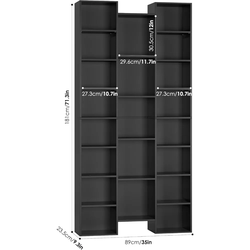 Triple Wide Media Storage Tower Rack,  Bookshelf Bookshelf with Adjustable Shelves, Large Storage Tower Rack