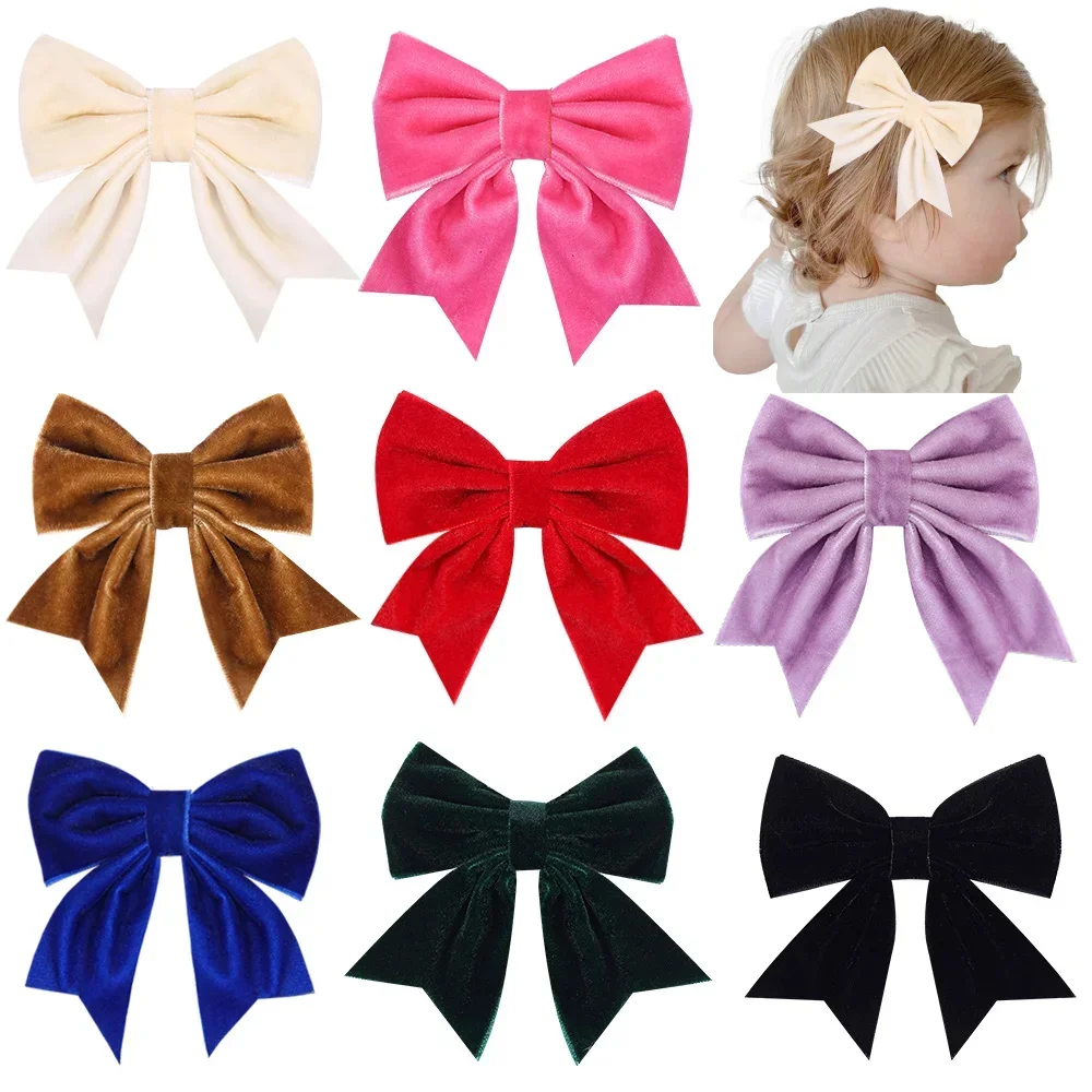 

ncmama Winter Velvet Hair Bow Clips For Kids Girls Solid Bowknote Hair Pin Barrettes Hairgrips Headwear Baby Hair Accessories