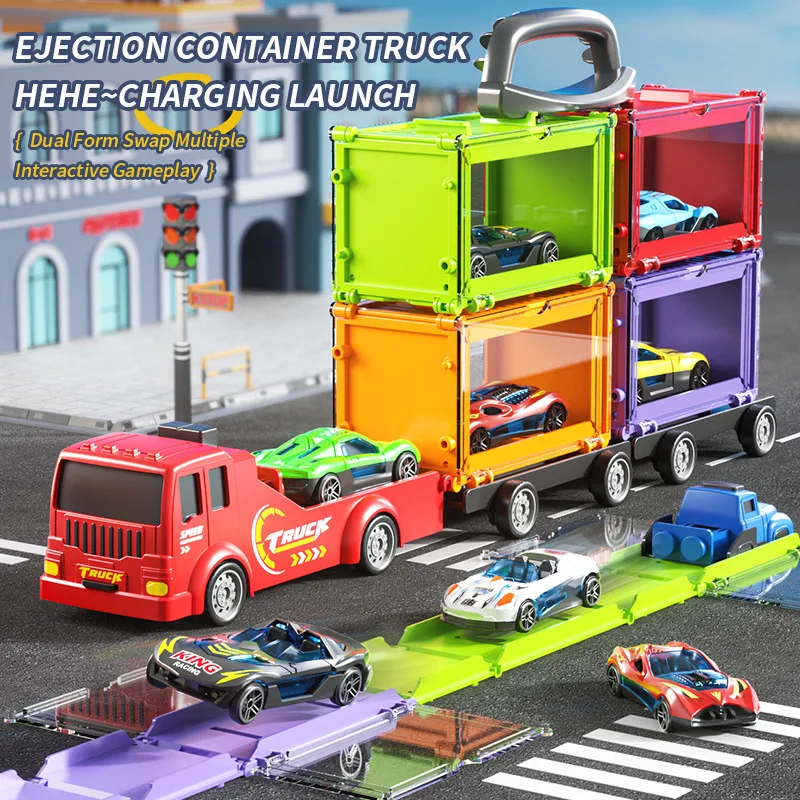 

Набор моделей машинок из сплава: гоночные машинки, грузовики, контейнеровозы, игрушки для мальчиков, инерционные машинки с выбросом контейнера, подарок