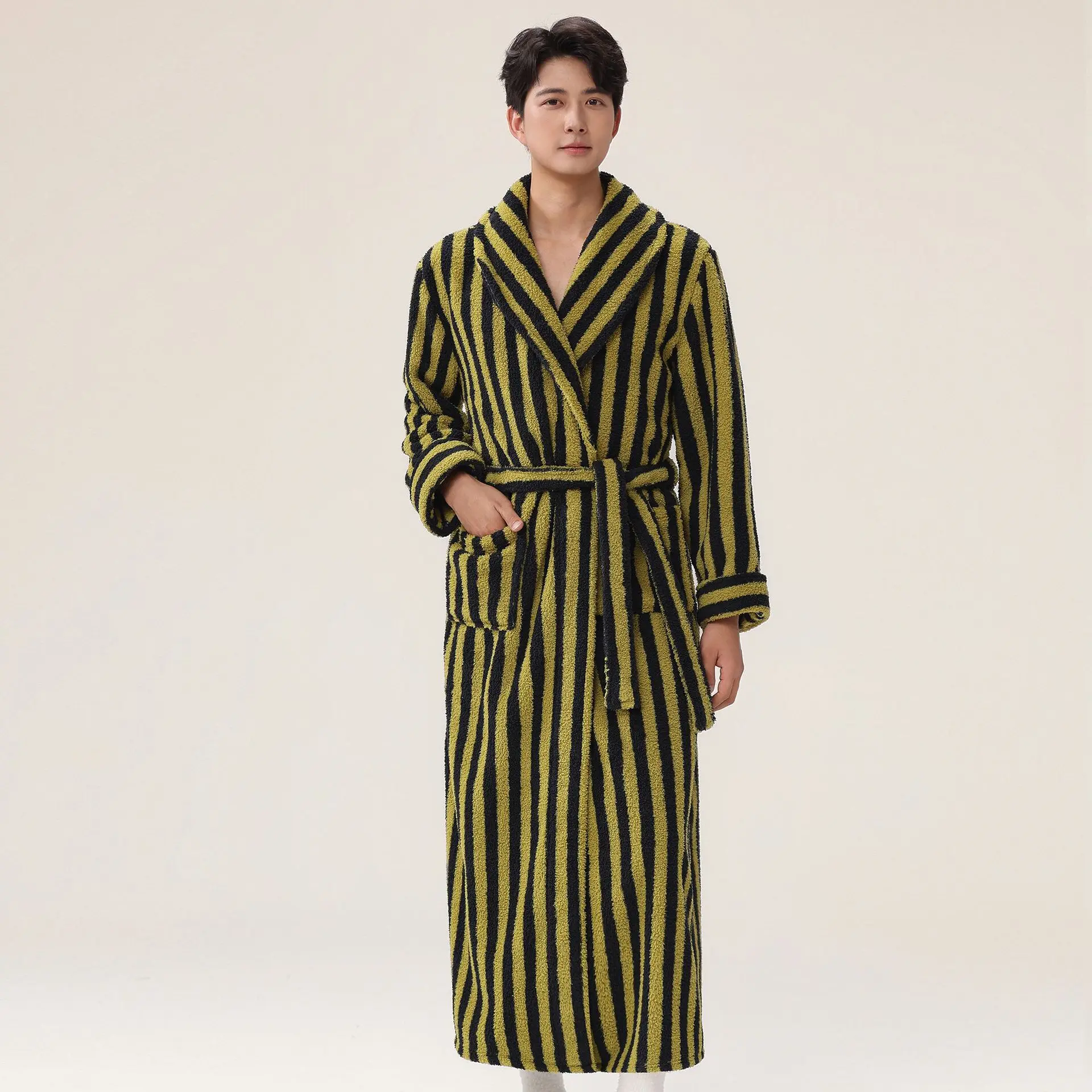 2025 جديد الخريف والشتاء للجنسين البشكير الأرز المخملية سميكة الدافئة زوجين ثوب النوم بسيط المرجان بيجامة من الصوف #6