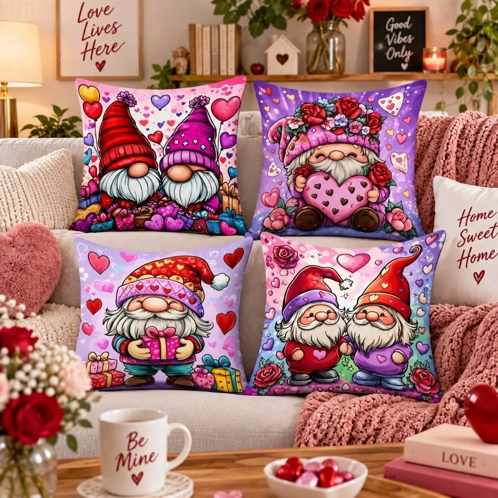 4PCS Reindeer Christmas Pillow Covers Tree Snowflake Dwarf Xmas Pillowslip Pumpkin 2D Flat Pattern Throw Cushion Case