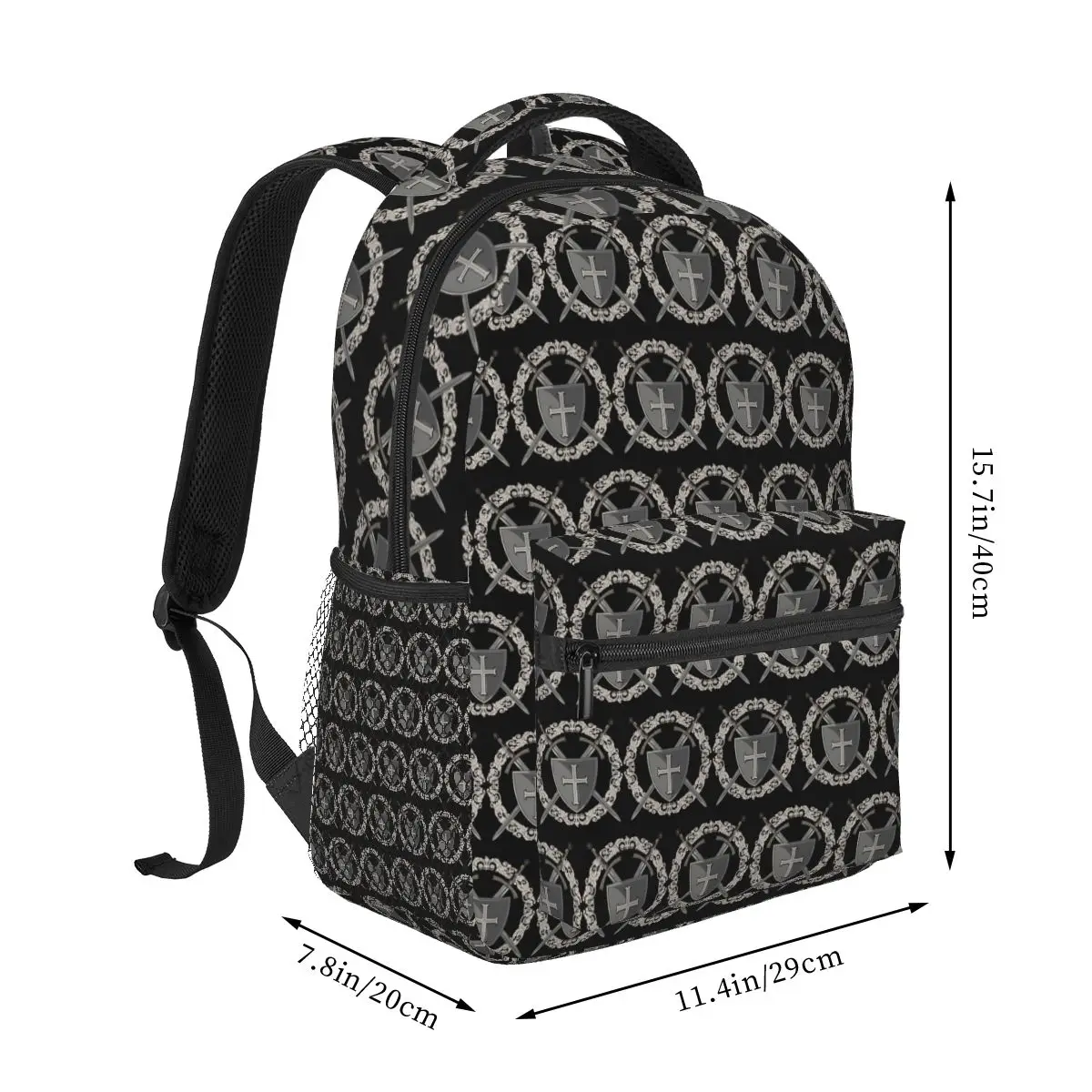Knights Templar Cross Shield Symbol Medieval Sword Emblem Secret Order Backpack School Bag Hiking Bookbag Shoulder Bags