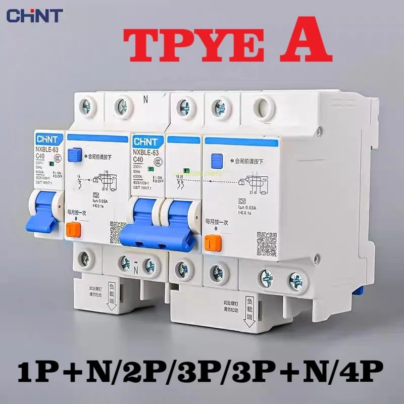 

Chint A-type 1P+N 2P 3P+N 4P NXBLE-63 Residual Current Leakage Protector RCBO Charging Pile Dedicated Circuit Breaker Type A