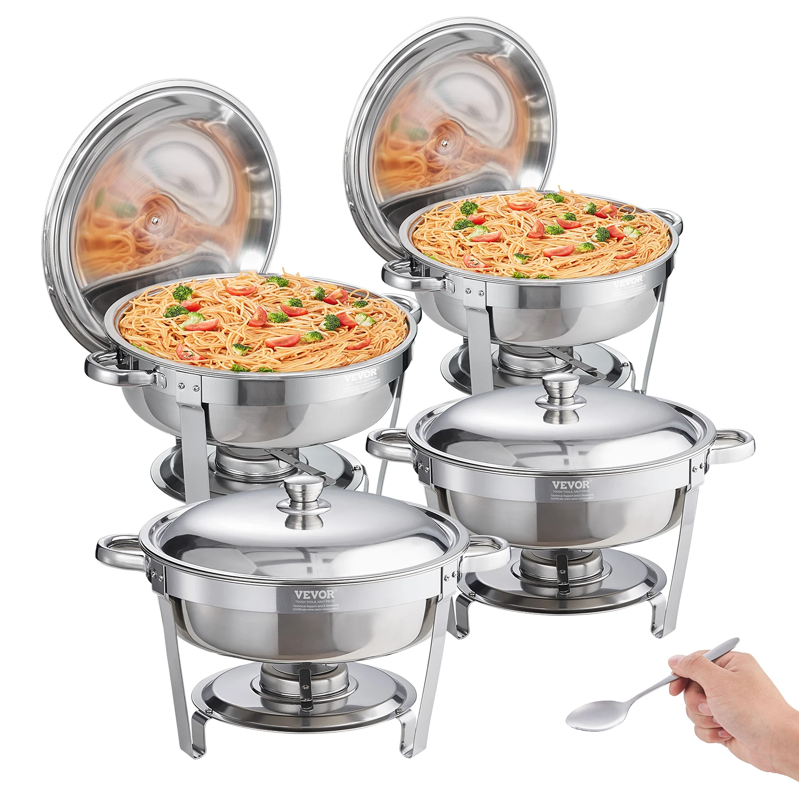 VEVOR Chafing Dish Buffet Set, 6 Qt 4 Pack, Stainless Steel Chafer with Full Size Pan, Round Catering Warmer Server with Lid 