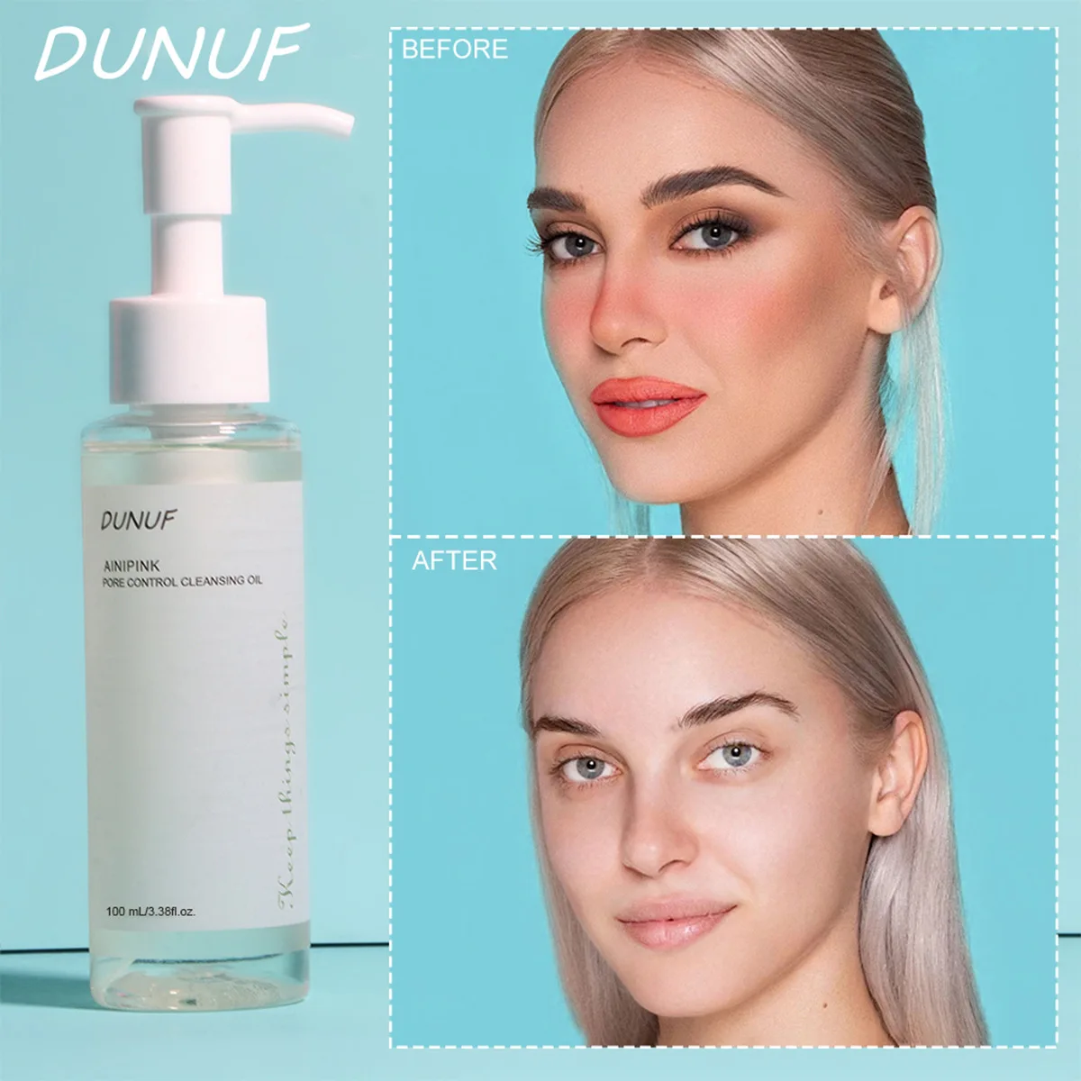 DUNUF-aceite de limpieza con extracto de plantas, 100ML, limpieza profunda de poros faciales, hidratante, Reduce puntos negros, cuidado de la piel, removedor de maquillaje