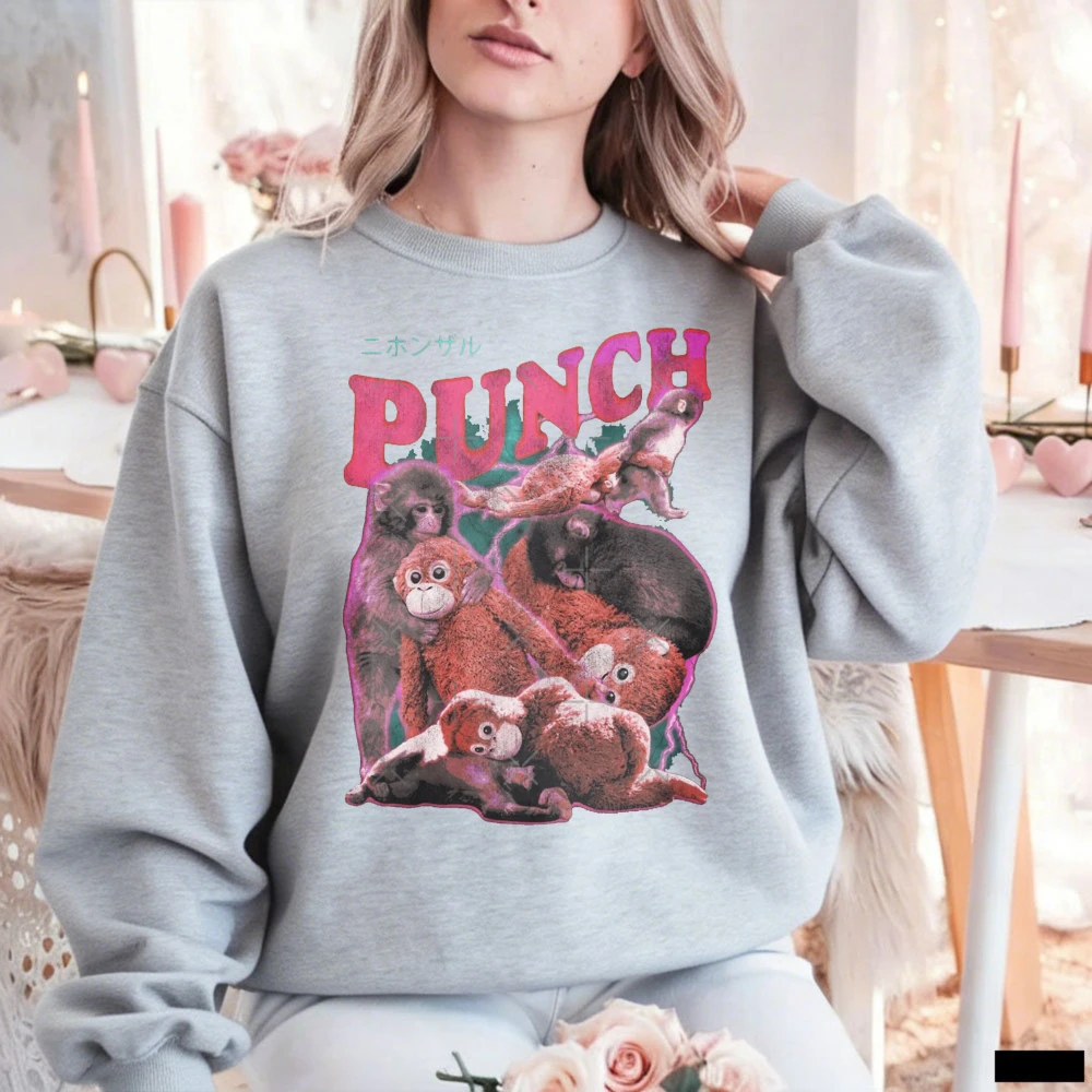 Retro-Purple-Gradient-PUNCH-Monkey-Collage-Lightning-Bolt-Japanese-Text-Sweatshirt-Trendy-Casual-Nostalgic-Edgy-Inspired-Print