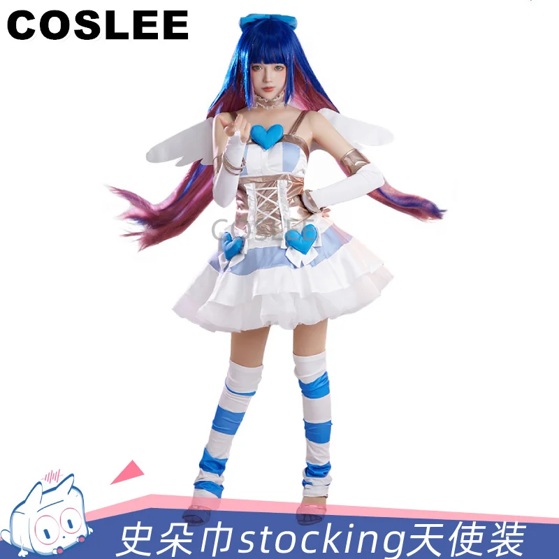 

COSLEE Panty & Stocking With Garterbelt Stocking Anarchy Cosplay Costume Lovely Uniform Dress Halloween Party Role Play Clothing