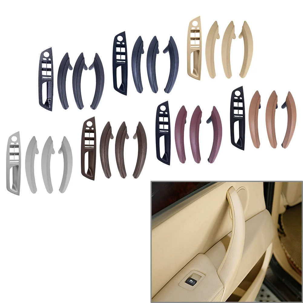 7x Car Leather Inner Interior Door Pull Handle Trim for BMW X5 E70 X6 E71 E72 Right Hand Drive Only