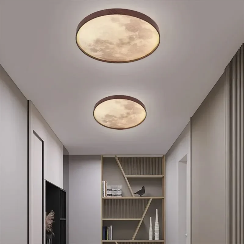 Imagem -03 - Modern Wood Led Moon Ceiling Light Pendurado Lâmpada Quarto Corredor Sala de Estar Decoração para Casa Iluminação 26 cm 34cm